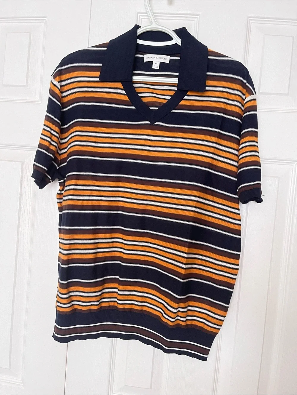 BANANA REPUBLIC 100% COTTON SWEATER POLO NAVY BLUE STRIPES Retro Vibes NEW